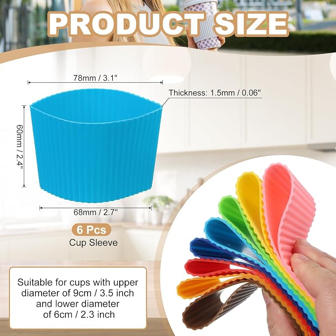 uxcell 6Pack Coffee Cup Sleeves, Reusable Silicone Heat Resistant Cup - Image 2