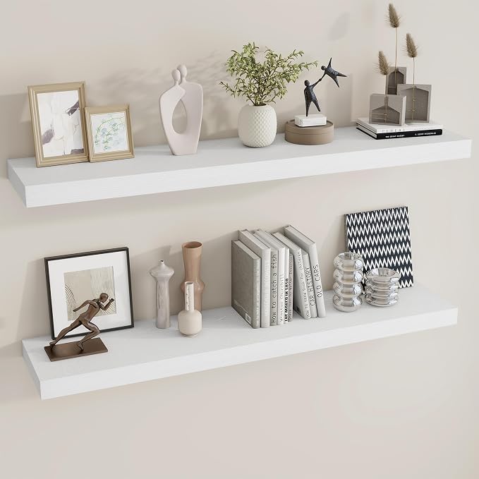 Dreamland 48 Inch Long Floating Shelves in White, 9.3 Inch Deep Floating Shelf by Dreamland
