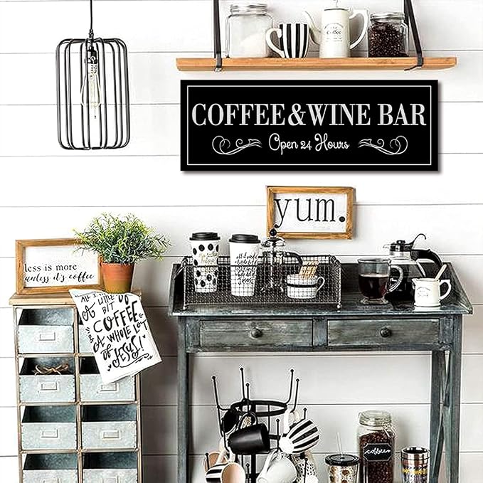 WOWGOOMO Coffee and Wine Bar Signs Decor, Classic Kitchen Wine Cabinet - Image 4
