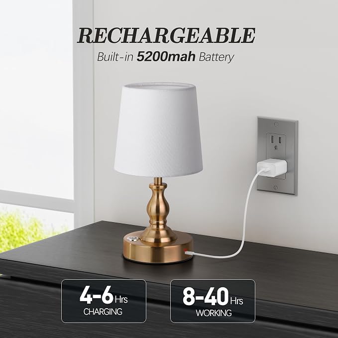 PARTPHONER Mini Cordless LED Table Lamp, 5200mAh Rechargeable Battery Operated - Image 3