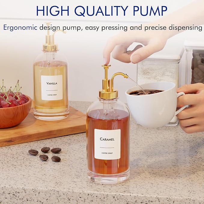 16.9 oz Coffee Syrup Dispenser Set- 4 Glass Bottles - Image 3