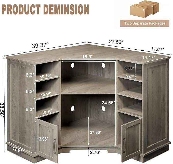 HSH Corner Bar Cabinet with Mini Fridge Space, Modern Wood Bar Cabinet with - Image 2