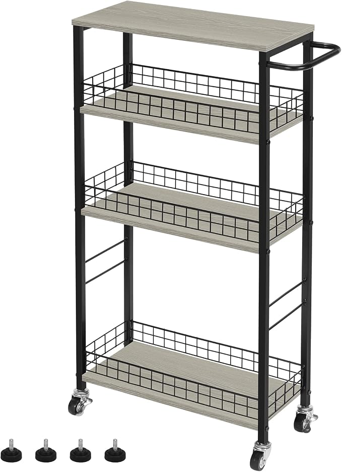 YBING Slim Storage Cart 4 Tier Narrow Rolling Cart on Wheels Mobile Kitchen by YBING