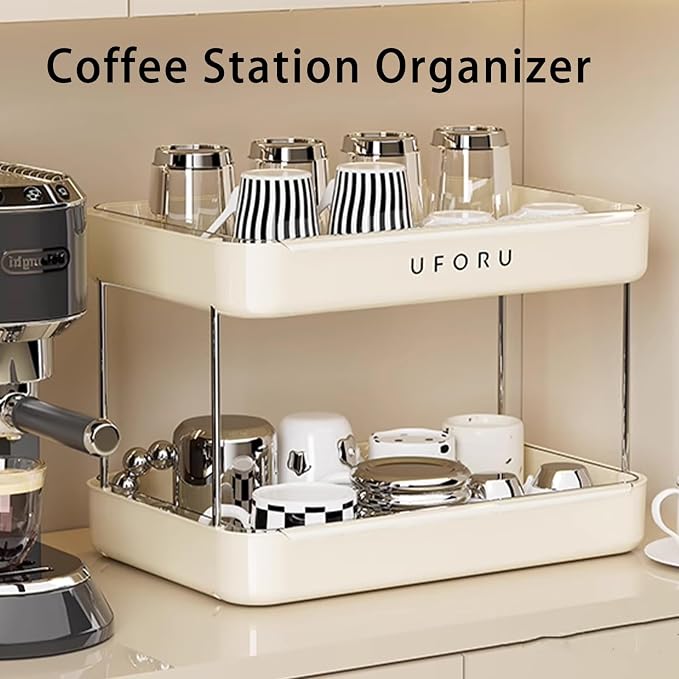 UFORU Countertop Coffee Station Organizer, 2 Tier Wine Glass Holder, Mug Shelf - Image 2