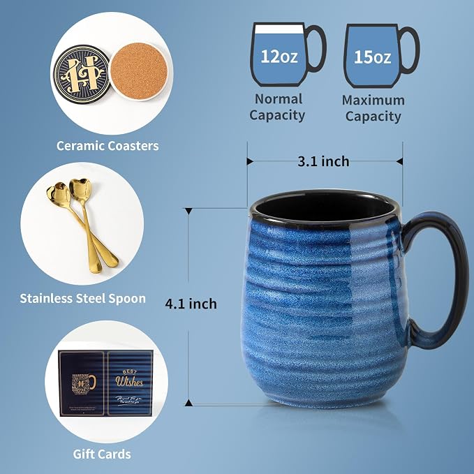 HASENSE Coffee Mugs Set of 2, 12oz Ceramic Glazed Mugs - Image 2