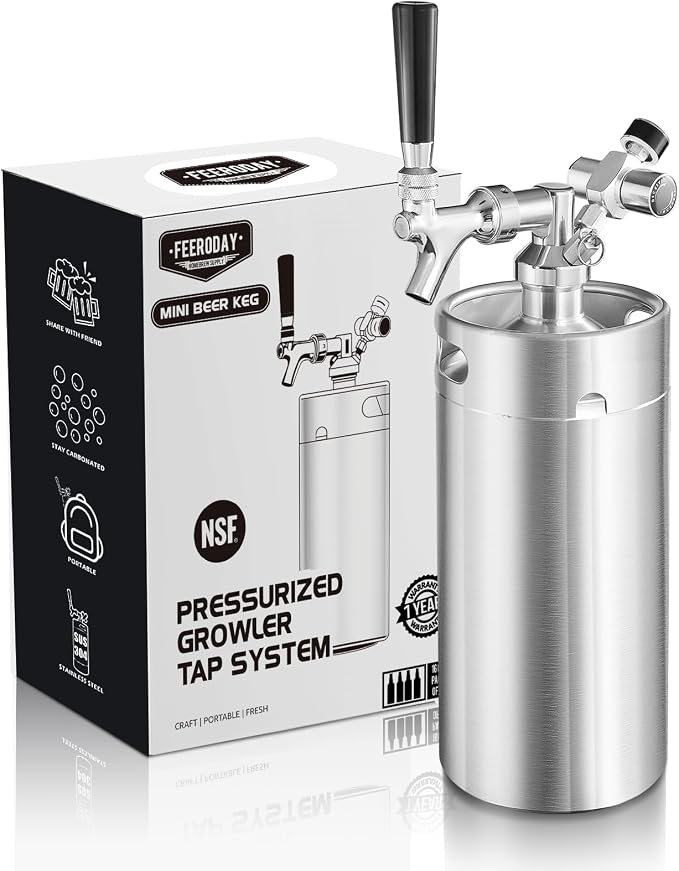 Ferroday Mini Keg Growler Tap System, 128Oz Mini Beer Growler, Stainless Steel by FERRODAY