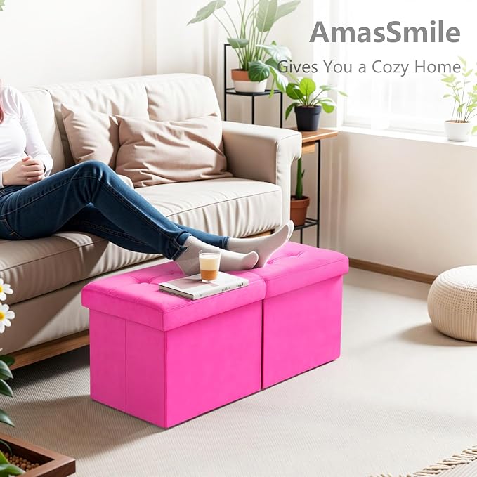 AmasSmile® Storage Ottoman Foot Rest Stool, 34 inch Velvet Footstool Bench - Image 4