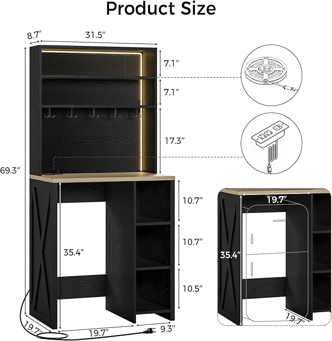 IRONCK Bakers Rack with Mini Fridge Space & Power Outlets, 69.3" Coffee Bar - Image 2