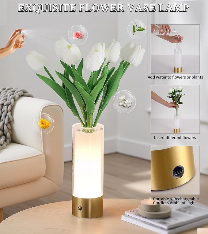 AIHYING Flower Night Light, Touch Vase Lamp, Rechargeable Cordless Table Lamp - Image 3