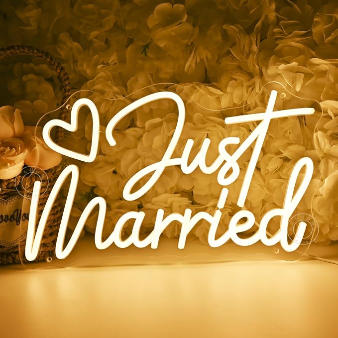 SYLHOME Just Married Led Neon Light Sign Heart Wedding Bridal Shower Backdrop - Image 3