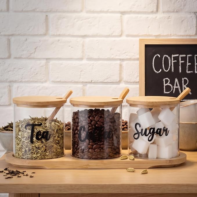 LemonRoad 3 Pack Coffee Sugar Tea Container Set Glass Jars - Image 6