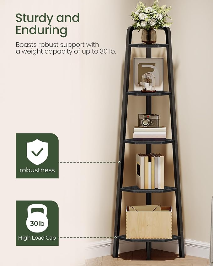 CHOEZON Corner Shelf, 5-Tier Ladder Corner Shelf, Ladder Bookshelf, 59.6" Tall - Image 6