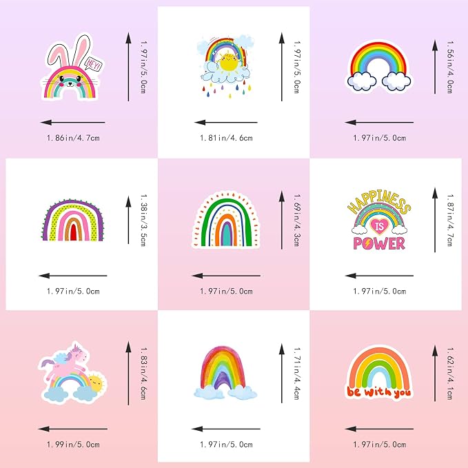 Cute Rainbow Stickers 100P Pack, Colorful Waterproof Vinyl Decals - Image 3