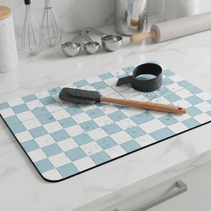 1-Piece Checkered Dish Drying Mat, Absorbent ​Kitchen Counter​ Protector by Unknown