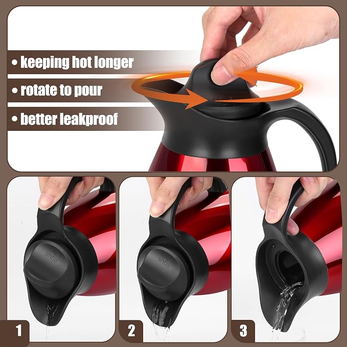 ShineMe 68Oz Coffee Carafes for Keeping Hot, Double Walled Vacuum Stainless - Image 3