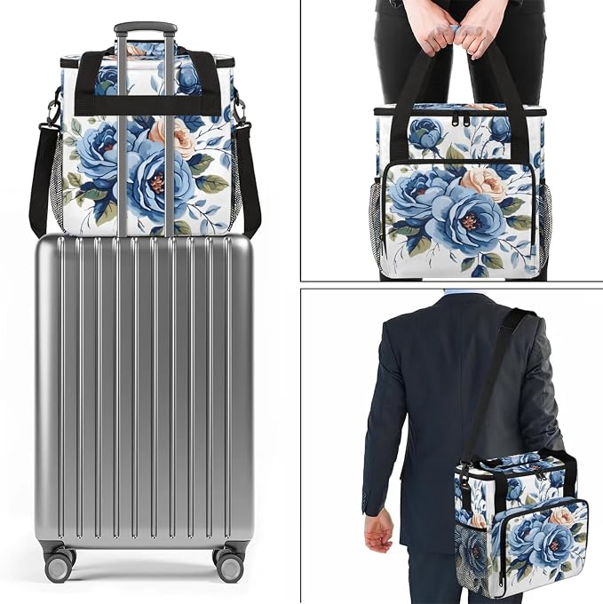 Vintage Blue Roses Coffee Maker Carring Bag, Large Insulated Storage Organizer - Image 7