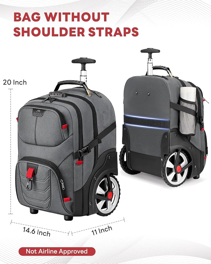 MATEIN Rolling Laptop Bag with Larger Wheels, 17 Inch Spacious Roller Back - Image 3