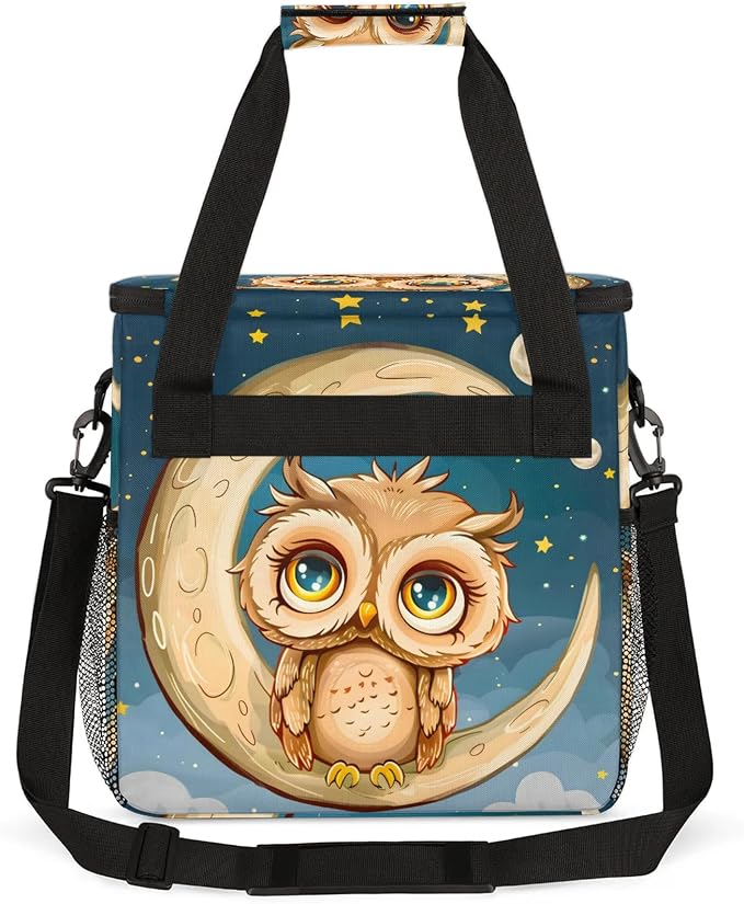Night Moon Owl Coffee Maker Carring Bag, Large Insulated Storage Organizer Case - Image 5