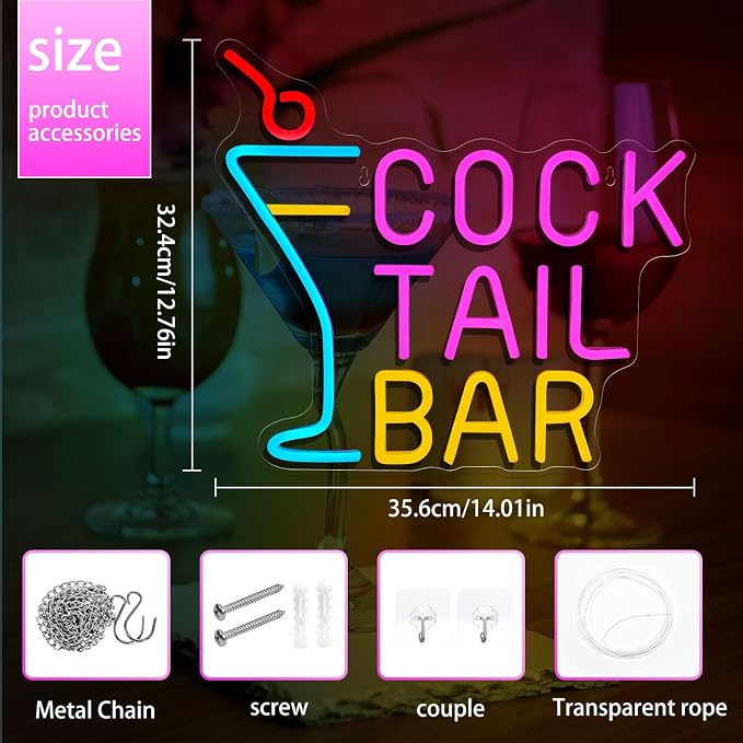 Cooktail Bar Neon Signs for Wall Decor Bar Signs for Home Bar Led Neon Light Up - Image 3