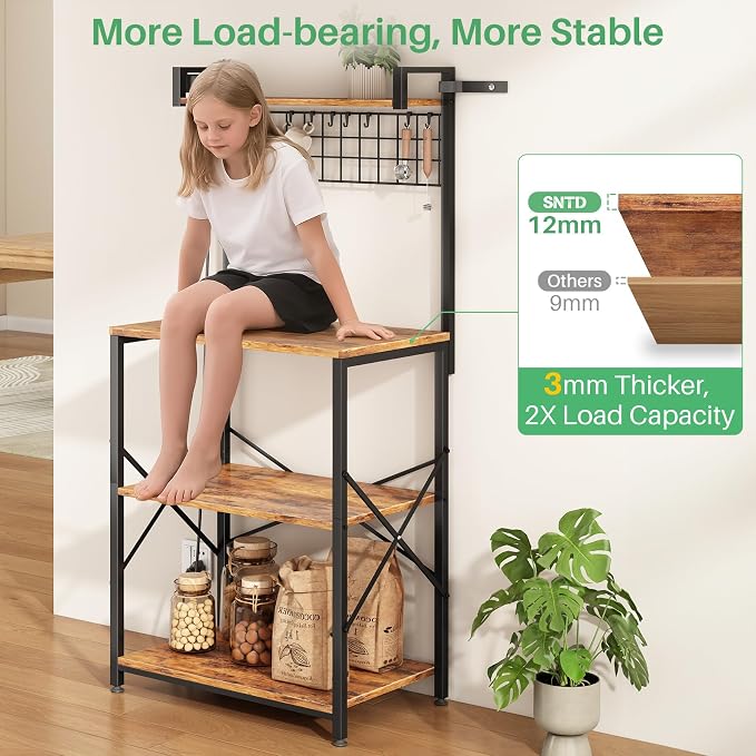 SNTD Bakers Rack with Power Outlet, Kitchen Shelves Microwave Stand with Wire - Image 5