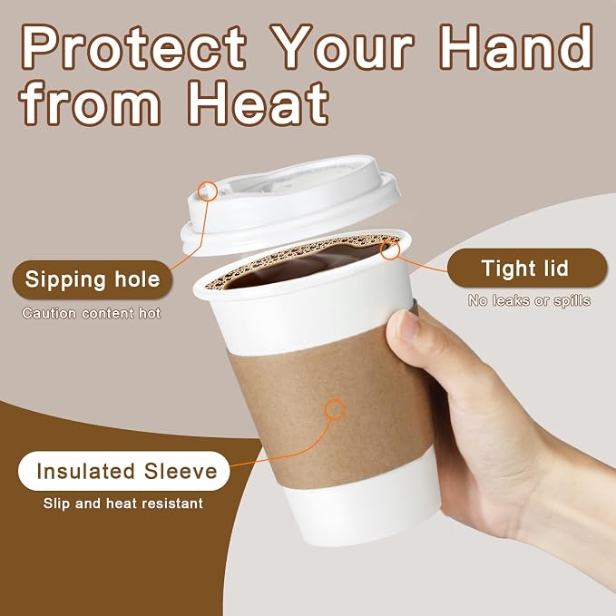 RAZCC 120 Pack 12 oz Paper Coffee Cups Set, Disposable White Coffee Cups - Image 5