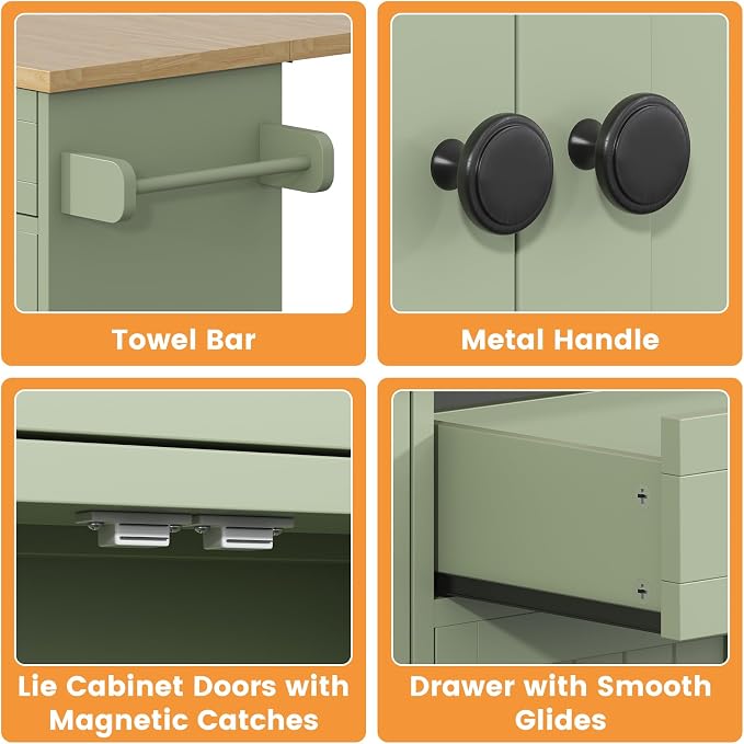 Bigbiglife Kitchen Island with Drop Leaf, Island Table on Wheels with Storage - Image 5
