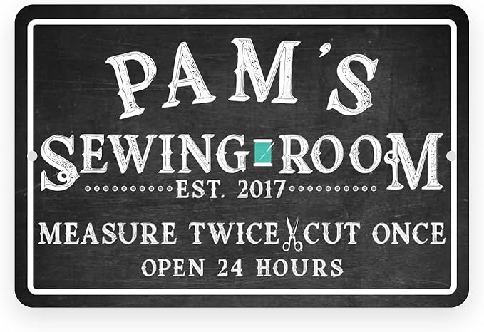 Personalized Sewing Room Chalkboard Look Metal Room Sign by PatternPop