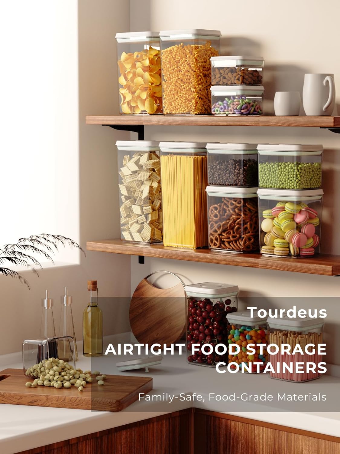 Airtight Pop Food Containers, 2-Piece Leakproof Cereal Containers Pantry Storage Containers with Lids - (2.0 Qt & 0.9 Qt)