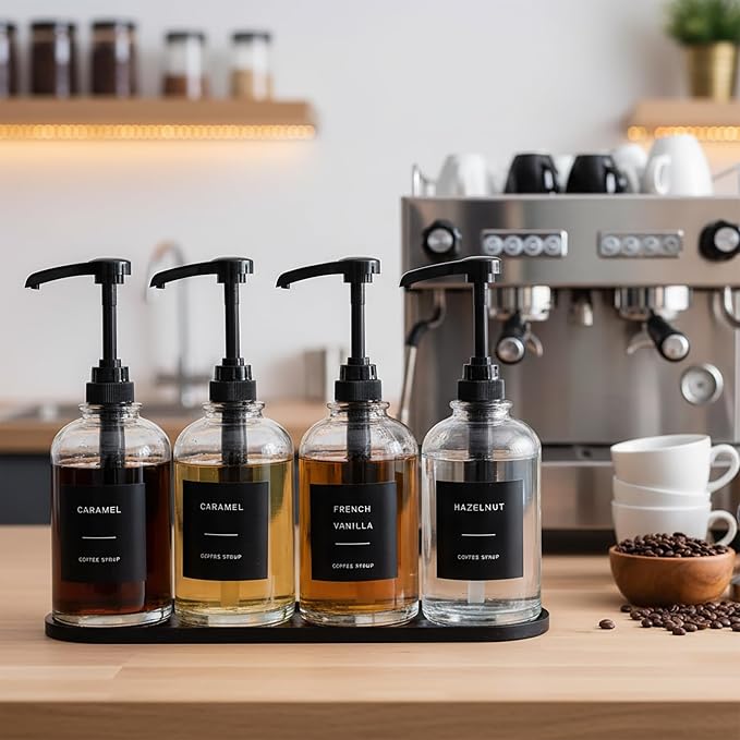 Coffee Syrup Dispenser for Coffee Bar, Glass Syrup Bottle - Image 6