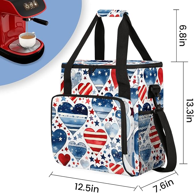 4th Of July Heart Coffee Maker Carring Bag, Large Insulated Storage Organizer - Image 2