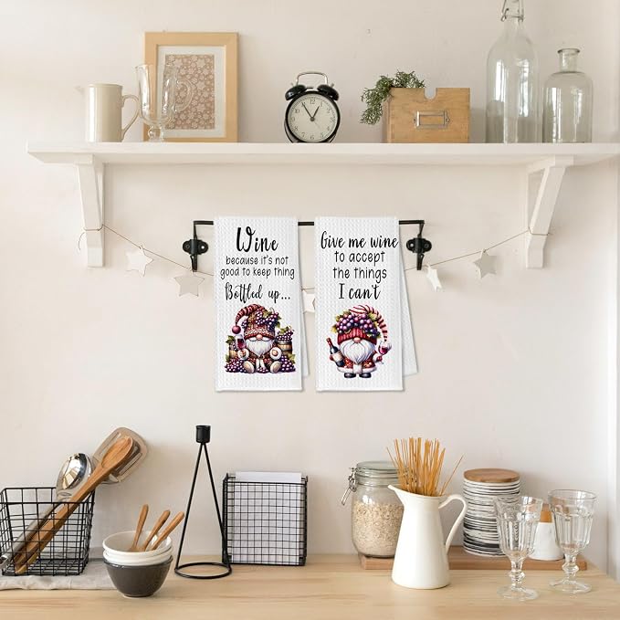 Gnomes Wine Kitchen Hand Towels Set of 2, Wine Dish Tea Towels - Image 5