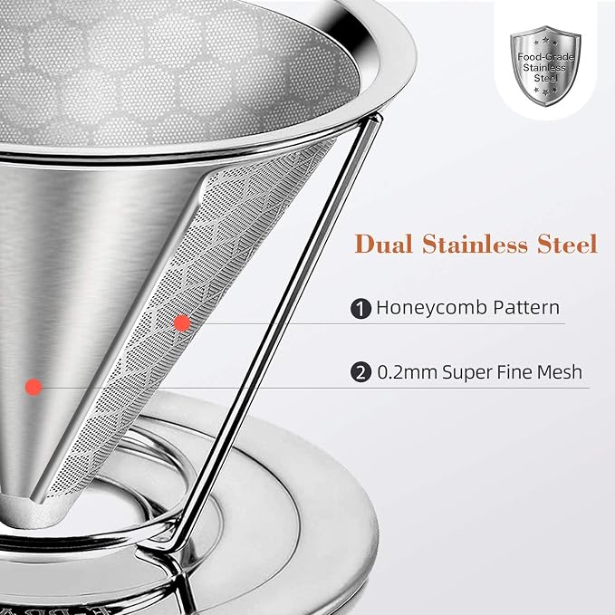 Pour Over Coffee Dripper, Stainless Steel Coffee Filter Reusable Pour Over - Image 2