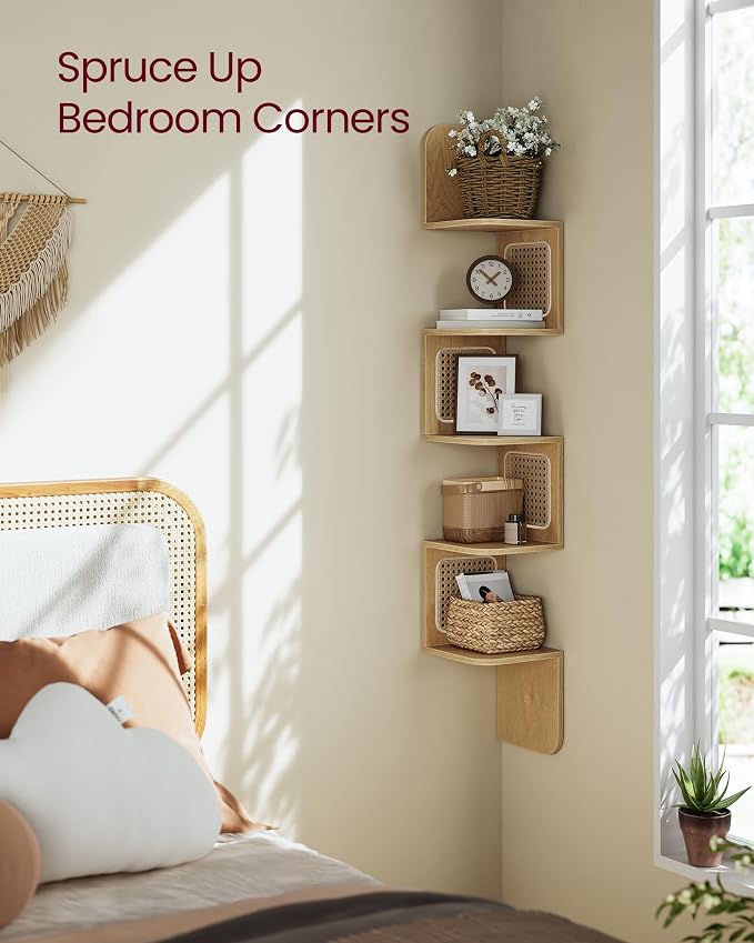 VASAGLE 5-Tier Corner Shelf, Wall Mounted Floating Shelf, Zigzag Corner Shelf - Image 4