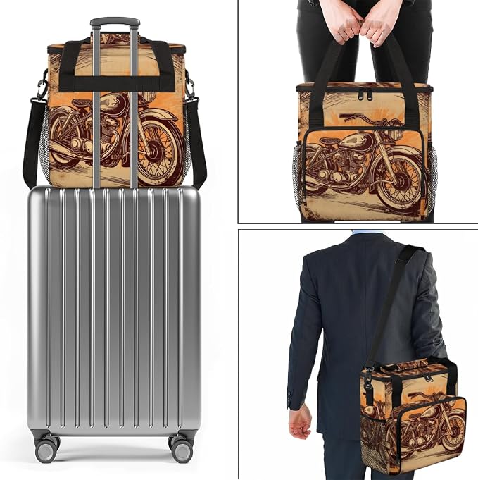 Cool Travel Coffee Maker Carrying Bag Vintage Motorcycle Large Organizer - Image 7