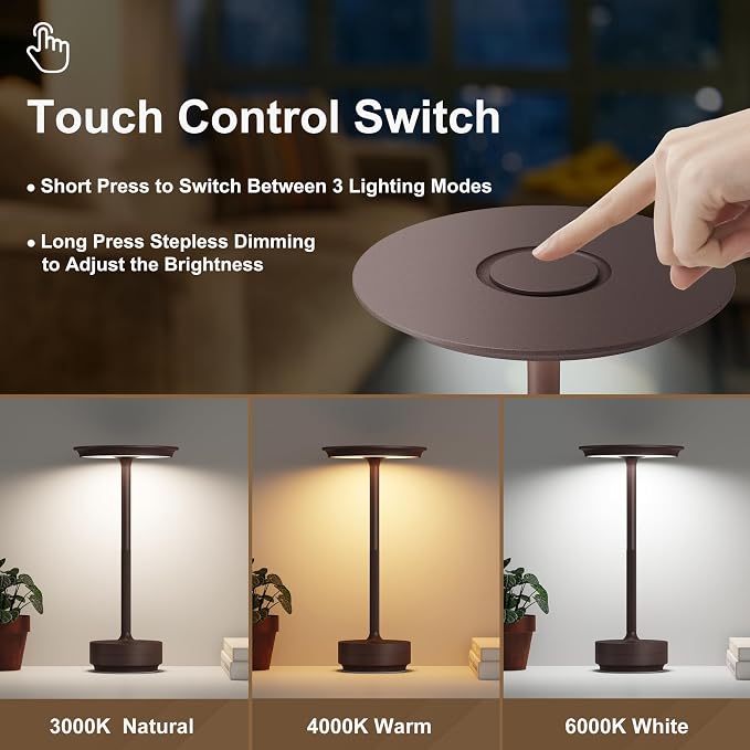 2 Pack Rechargeable Cordless Table Lamps, 5000mAh Portable LED Table Light - Image 2