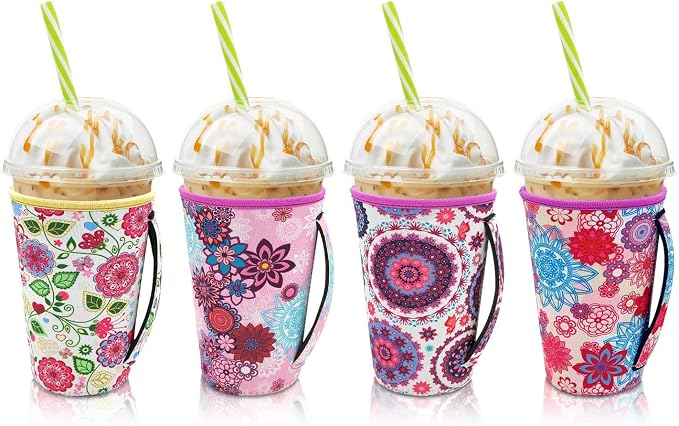 4Pack Reusable Iced Coffee Sleeve Insulator Sleeves by AJLTPA