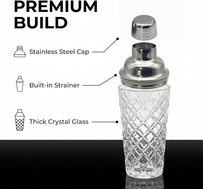 15oz Diamond-Cut Crystal Cocktail Shaker Clear Glass - Image 7