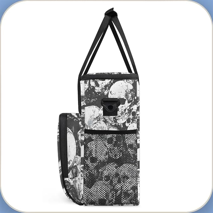 Sugar Skull Black White Skeleton Coffee Maker Carring Bag, Large Insulated - Image 4