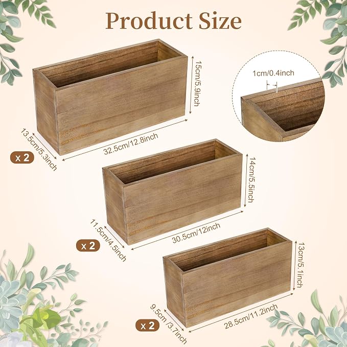 6 Pcs Rustic Wooden Boxes for Storage, Decorative, Arts & Crafts, Rectangle - Image 2