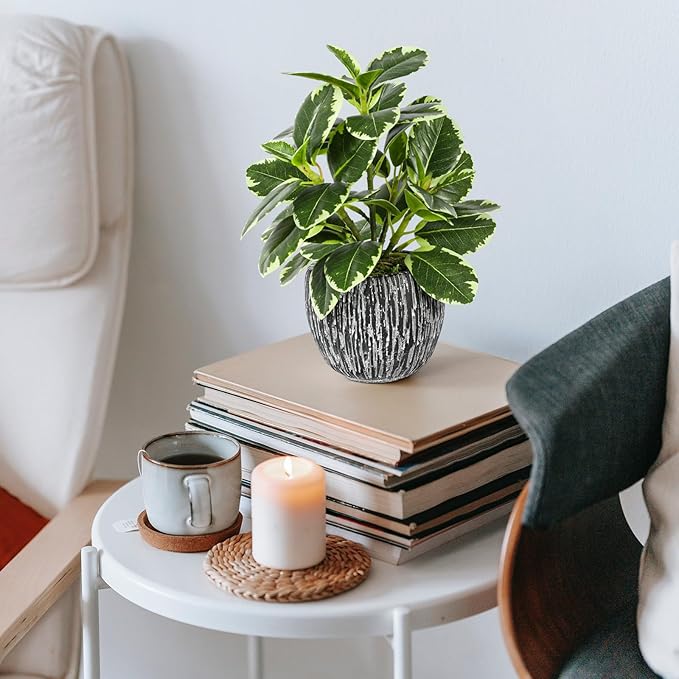 Artificial Plants Indoor Outdoor, Faux Variegated Oak Leaf Plant, Fake Potted - Image 2