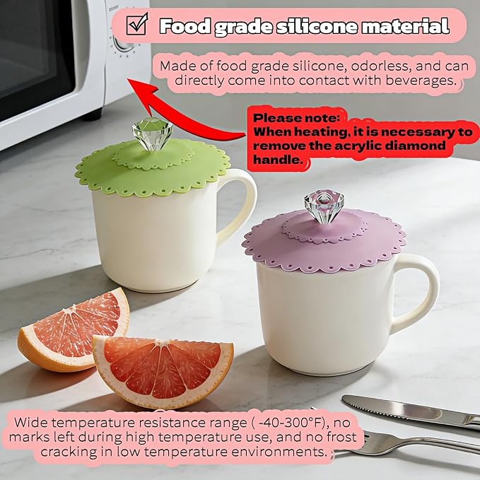 Silicone Cup Lids with Acrylic Crystal Handle, Food Grade Silicone Hot Cup Lids - Image 7