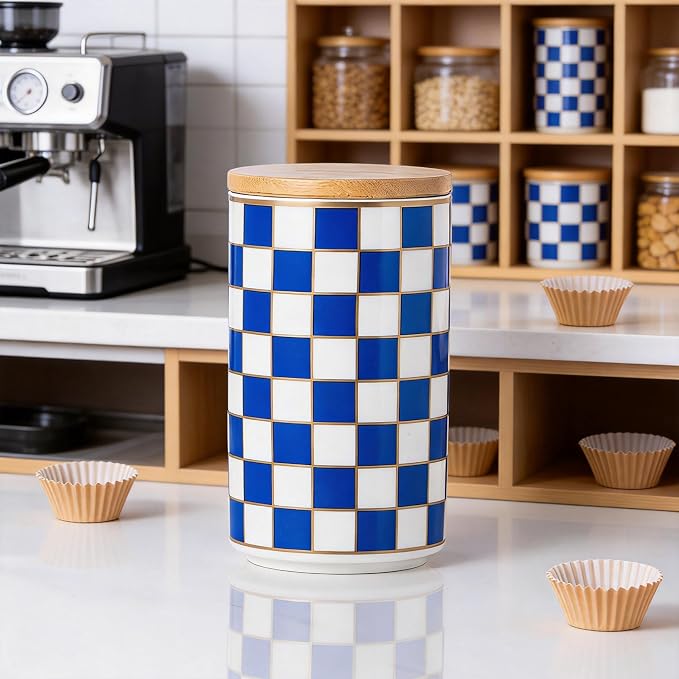 Kitchen Countertop Ceramic Checkered Canisters, Airtight Kitchen Canisters - Image 7