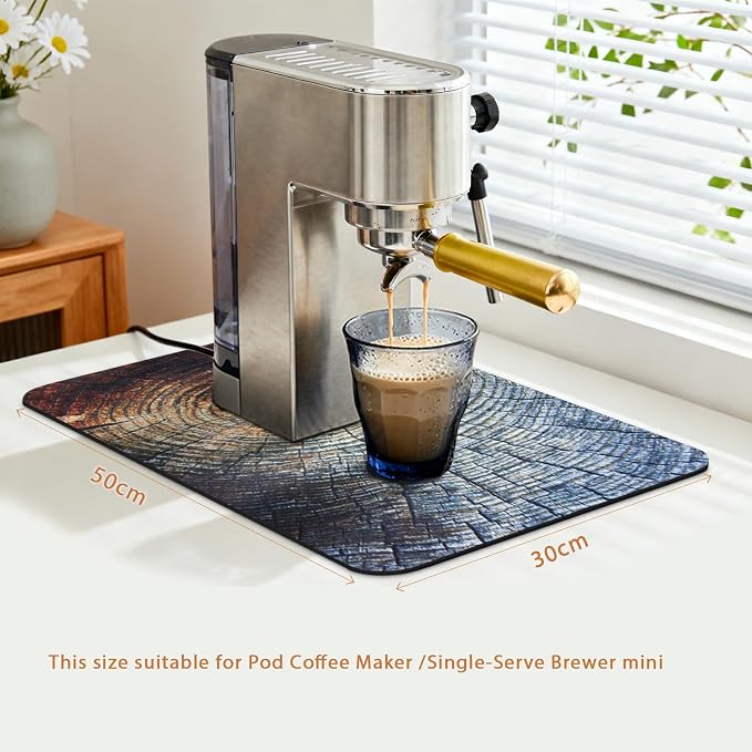 Coffee Mat 19x12 Inch, Wood Grain Coffee Drip Mat, Absorbent Hide Stain Rubber - Image 2