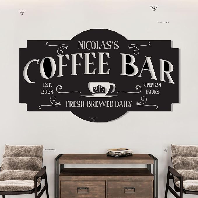 Personalized Coffee Bar Metal Wall Art LED Lights, Coffee Time LED Custom Name - Image 5