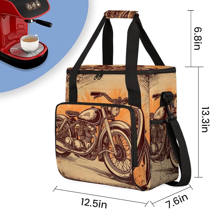 Cool Travel Coffee Maker Carrying Bag Vintage Motorcycle Large Organizer - Image 2