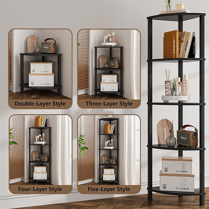 VIMBER Corner Shelf, 5-Tier Corner Bookshelf, Industrial Corner Ladder Shelf - Image 4