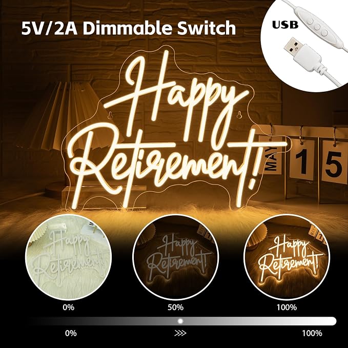 LooKLight Happy Retirement Neon Sign Dimmable Neon Signs - Image 4
