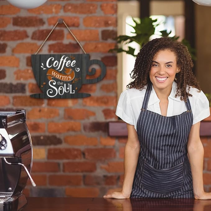 Jetec Wooden Coffee Bar Signs for Wall 11.8 x 6.8 Inches Hanging Sign Rustic - Image 6