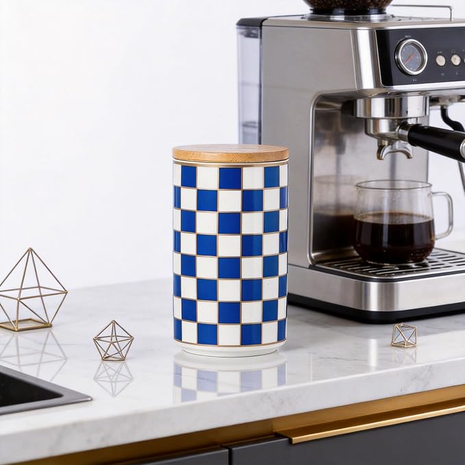 Kitchen Countertop Ceramic Checkered Canisters, Airtight Kitchen Canisters - Image 8