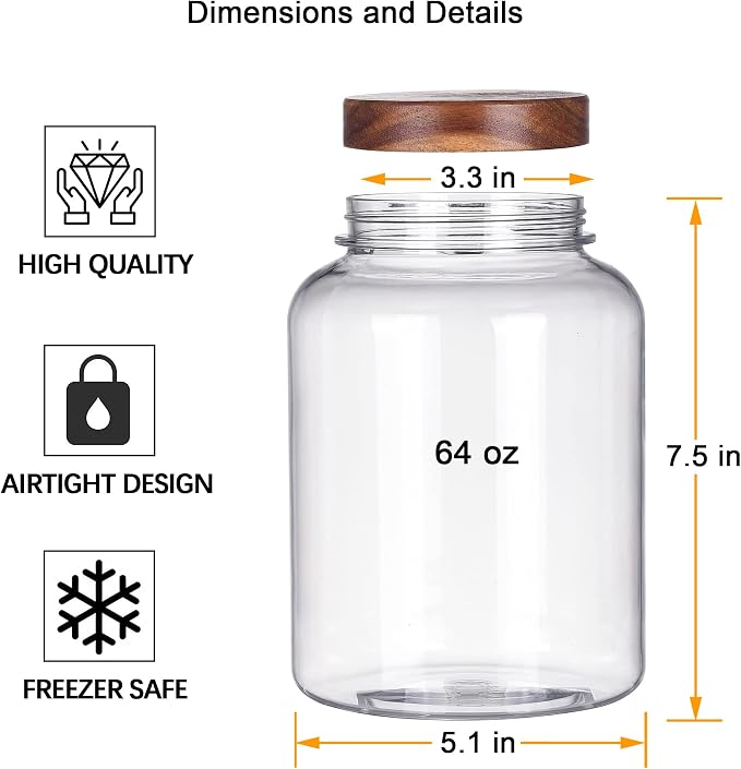 YUEJUM 64 Fluid Ounces Unbreakable & Dishwasher Safe Plastic Apothecary Jar - Image 2